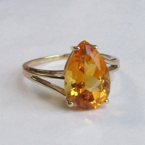 Elegant 5+ ct Honey Citrine Cocktail Ring for larger fingers, solid 10K Y Gold, size 10.5, free US first class shipping