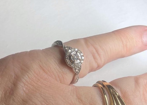 Impressive Diamond Halo Ring, solid 10K W Gold si… - image 7