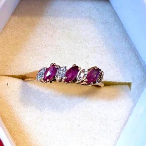 Ruby and Diamond Stacking Ring, solid 10K Y Gold, size 6, free US basic shipping