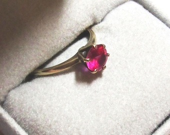 Anillo solitario antiguo de rubí sintético, oro amarillo macizo de 10 quilates, talla 5.5, envío básico gratuito dentro de EE. UU.