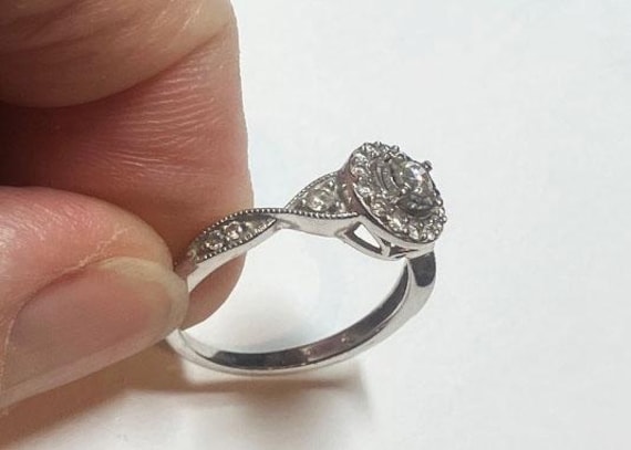 Impressive Diamond Halo Ring, solid 10K W Gold si… - image 8