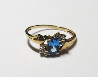 Anillo de espinela azul brillante, oro amarillo macizo de 10 quilates, detalles transparentes, talla 5, envío básico gratuito en EE. UU.