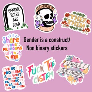 Gender is een constructie/niet-binair/niet-binair/niet-conform gender/zij/voornaamwoorden - Matte waterdichte vinylstickers