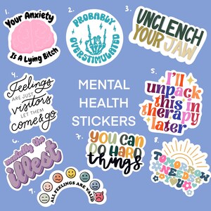 Adesivos de saúde mental / saúde mental / terapia / ansiedade / autocuidado - Adesivos de vinil à prova d'água foscos