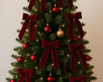 Velvet Christmas Tree Bows, Holiday Ornament Clip-Ons