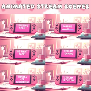Animated Twitch Screens, Cute Pink Room & Pink Switch Stream Scenes Pack,  Starting Soon, Be Right Back, Chatting, Offline, Ending