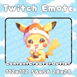 Cute Pikachu Emote - Pikachu in a hat drinking boba