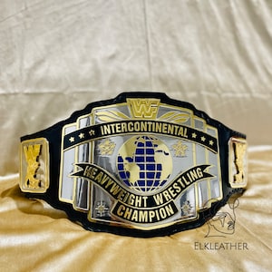 Intercontinental WWF Heavyweight Wrestling Championship Belt Replica Personalized Wrestling belt Zinc Material Genuine black Leather Strap