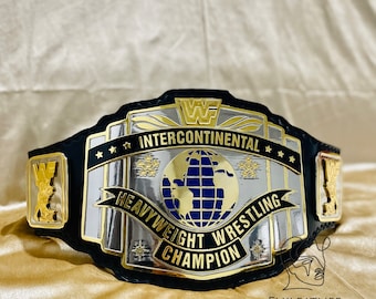 Intercontinental WWF Heavyweight Wrestling Championship Belt Replica Personalized Wrestling belt Zinc Material Genuine black Leather Strap