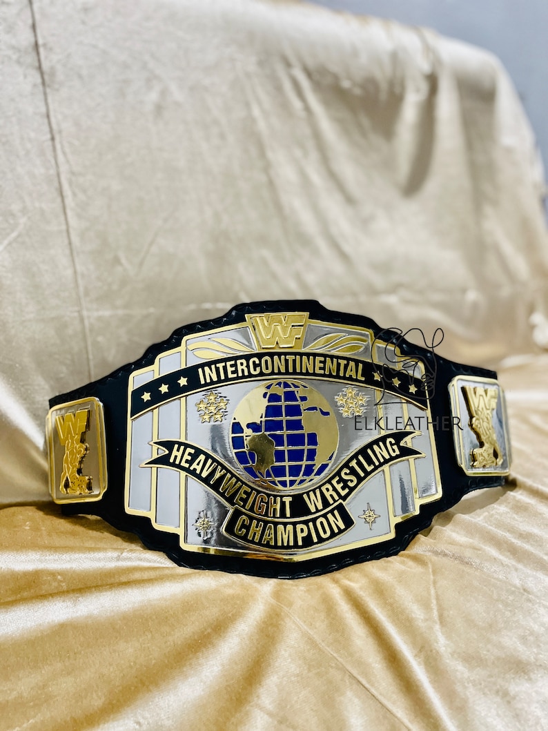 Intercontinental WWF Heavyweight Wrestling Championship Belt Replica Personalized Wrestling belt Zinc Material Genuine black Leather Strap