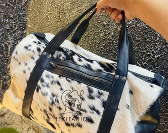 Handmade Cowhide Leather Duffle Bag, Gym Bag, Vacation Duffel Bag, Travel Bag, Overnight Bag Weekender Cowhide Bag Leather Duffel Bag Men's