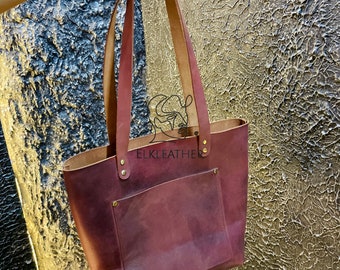 Genuine Handmade Leather Tote Bag For Women Large With Pocket Handmade Tote Bag With Shoulder Strap Shoulder Bag Crossbody Messenger Handbag
