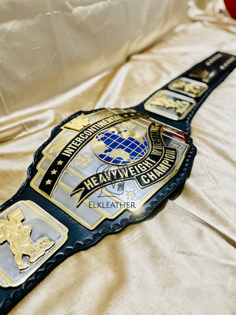 Intercontinental WWF Heavyweight Wrestling Championship Belt Replica Personalized Wrestling belt Zinc Material Genuine black Leather Strap