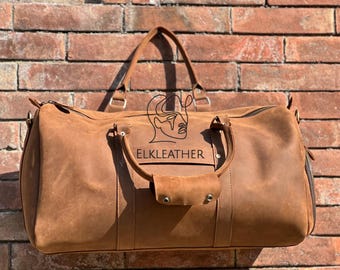Handmade Cowhide Leather Duffle Bag, Vacation Duffel Bag, Travel Bag, Overnight Bag Weekender Cowhide Leather Bag Men's Large Capacity Bag