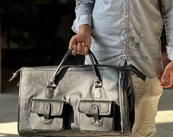 Handmade Cowhide Leather Duffle Bag, Vacation Duffel Bag, Travel Bag, Overnight Bag Weekender Cowhide Leather Bag Men's Large Capacity Bag