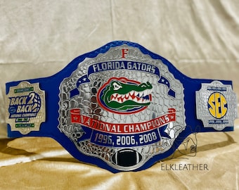 F Florida Gators National Champions Belt Replica Personalized Wrestling belt Zinc Material Genuine blue Leather Strap 1996,2006,2008