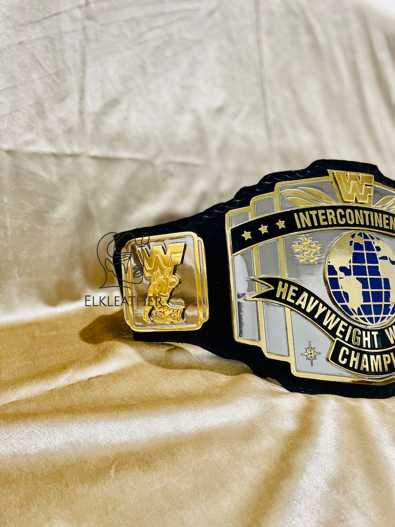 Intercontinental WWF Heavyweight Wrestling Championship Belt Replica Personalized Wrestling belt Zinc Material Genuine black Leather Strap