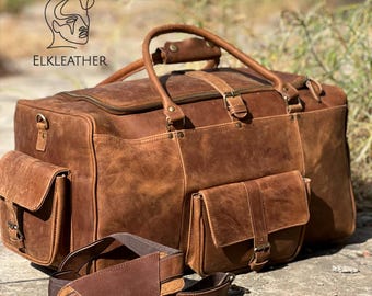 Handmade Cowhide Leather Duffle Bag, Vacation Duffel Bag, Travel Bag, Overnight Bag Weekender Cowhide Bag Men's Large Capacity Bag Men's