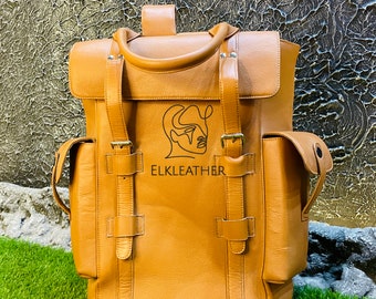 Genuine Leather Backpack Handmade Leather Rucksack Personalised Leather Laptop Backpack Bag Leather Trekking, Leather Hiking Bag Men & Women