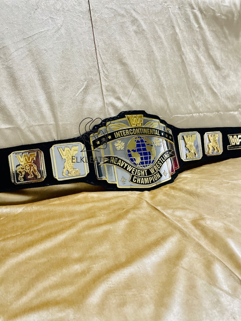 Intercontinental WWF Heavyweight Wrestling Championship Belt Replica Personalized Wrestling belt Zinc Material Genuine black Leather Strap