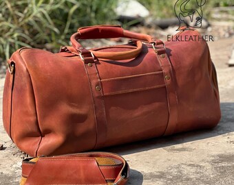 Handmade Cowhide Leather Duffle Bag, Gym Bag, Vacation Duffel Bag, Travel Bag, Overnight Bag Weekender Cowhide Bag Leather Duffel Bag Men's