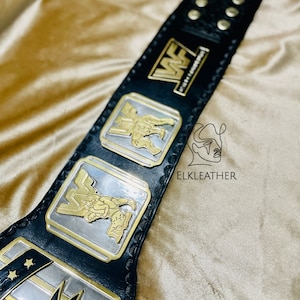 Intercontinental WWF Heavyweight Wrestling Championship Belt Replica Personalized Wrestling belt Zinc Material Genuine black Leather Strap