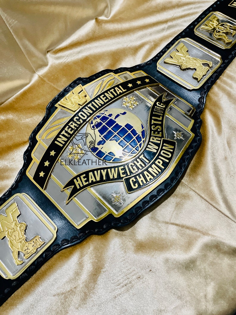 Intercontinental WWF Heavyweight Wrestling Championship Belt Replica Personalized Wrestling belt Zinc Material Genuine black Leather Strap