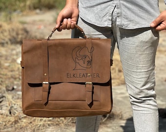 Handmade Leather briefcase Bag men, Messenger leather satchel bag, Brown briefcase, genuine leather bag, capacious bag, Genuine Leather