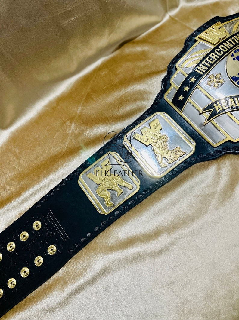 Intercontinental WWF Heavyweight Wrestling Championship Belt Replica Personalized Wrestling belt Zinc Material Genuine black Leather Strap