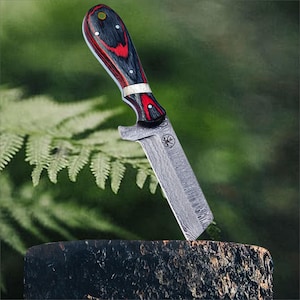 Custom Handmade Damascus Steel Bull Cutter Knife with Pancake Sheath, Full Tang Cowboy Knife, Gift for Him, Groomsmen, Birthday, Valentine&#39;s