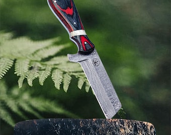 Custom Handmade Damascus Steel Bull Cutter Knife with Pancake Sheath, Full Tang Cowboy Knife, Gift for Him, Groomsmen, Birthday, Valentine's