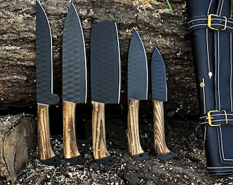 Custom handmade damascus steel chef set of 5pcs, Damascus Chef Set, Kitchen Knife Set, Damascus Knife Set, Anniversary Gift , Christmas Gift