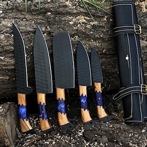 Custom handmade damascus steel chef set of 5pcs, Damascus Chef Set, Kitchen Knife Set, Damascus Knife Set, Anniversary Gift , Christmas Gift
