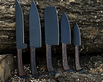 Custom handmade damascus steel chef set of 5pcs, Damascus Chef Set, Kitchen Knife Set, Damascus Knife Set, Anniversary Gift , Christmas Gift