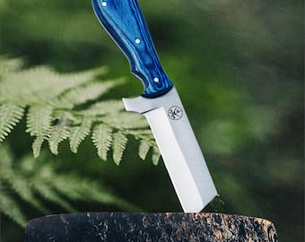 Custom Handmade Damascus Steel Bull Cutter Knife with Pancake Sheath, Full Tang Cowboy Knife, Gift for Him, Groomsmen, Birthday, Anniversary