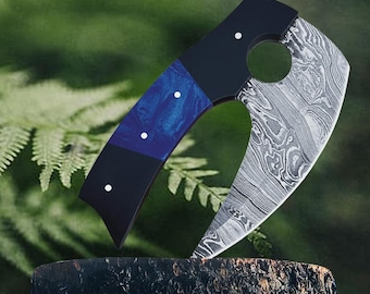 Custom Handmade Damascus Steel Alaskan Ulu With Sheath, 6" Pizza Cutter Rocker Knife, Mezzaluna Chopper Knife for Kitchen, Anniversary