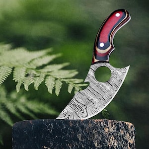 Custom Handmade Damascus Steel Alaskan Ulu Knife with Sheath, 6&quot; Pizza Cutter Rocker Knife, Mezzaluna Chopper Knife for Kitchen, Valentine&#39;s