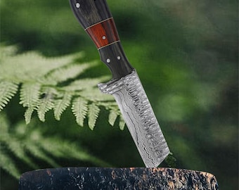 Custom Handmade Damascus Steel Bull Cutter Knife with Pancake Sheath, Full Tang Cowboy Knife, Gift for Him, Groomsmen, Birthday, Anniversary