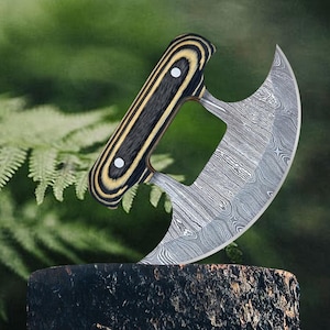 Custom Handmade Damascus Steel Alaskan Ulu Knife with Sheath, 6&quot; Pizza Cutter Rocker Knife, Mezzaluna Chopper Knife for Kitchen, Valentine&#39;s
