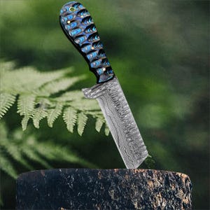 Custom Handmade Damascus Steel Bull Cutter Knife with Pancake Sheath, Full Tang Cowboy Knife, Gift for Him, Groomsmen, Birthday, Valentine&#39;s