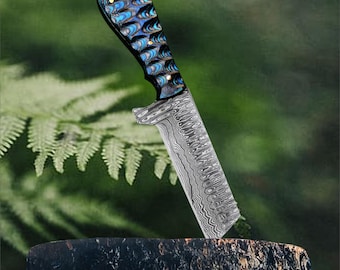 Custom Handmade Damascus Steel Bull Cutter Knife with Pancake Sheath, Full Tang Cowboy Knife, Gift for Him, Groomsmen, Birthday, Valentine's