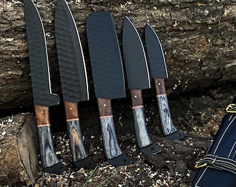 Custom handmade damascus steel chef set of 5pcs, Damascus Chef Set, Kitchen Knife Set, Damascus Knife Set, Anniversary Gift , Christmas Gift