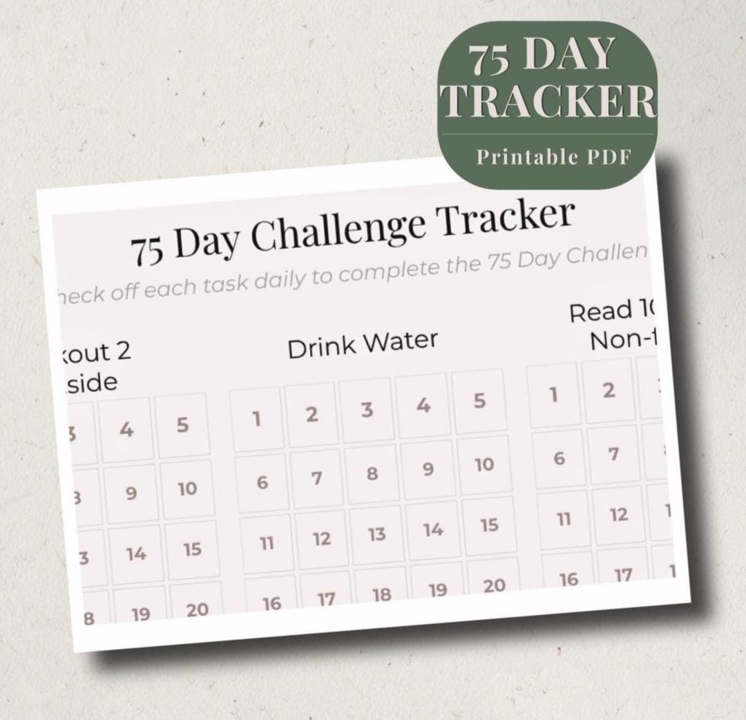 75 Day Challenge Tracker Printable PDF: Habit Planner, Daily Routine ...