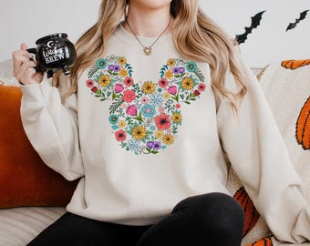 Disney Floral Mickey Head Sweatshirt, Disney Floral Mickey Head Hoodie, Disney Mickey Mouse Sweatshirt, Disney Trip Sweatshirt, 271186