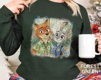 Disney Zootopia Sweatshirt, Judy Hopps Hoodie, Nick Wilde Sweatshirt,Retro Zootropolis Disney Hoodie, Zootopia Fox And Bunny Crewneck 274498