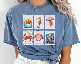 Summer Ocean Shirt, Retro Summer Ocean Graphic Tee, Comfort Colors Trendy Custom Print Top 276005