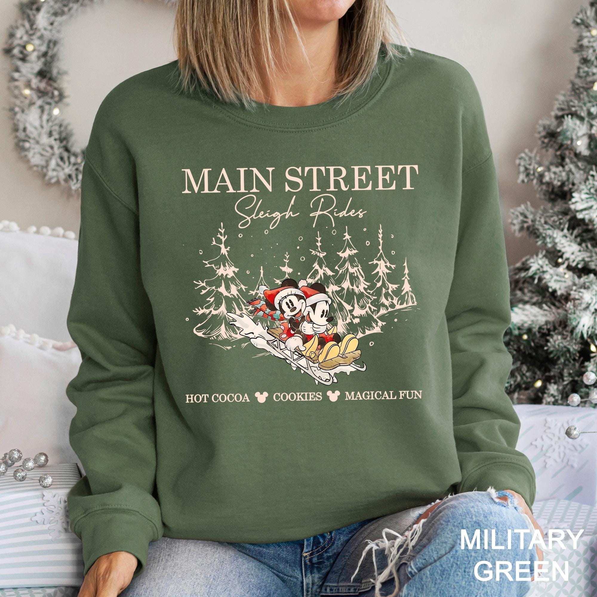 Disney Main Street Sleigh Rides Christmas Sweatshirt, Disney Christmas Sweatshirt, Disney Holiday Hoodie, Mickey Minnie Sweatshirt, 271886
