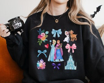 Elsa Anna Frozen Sweatshirt, Princess Elsa Coquette Bow Sweatshirt, Disney Girls Trip, Frozen Coquette Hoodie, Olaf Frozen Crewneck 273902