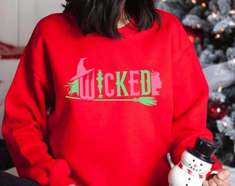 Wicked the Movie Sweatshirt, Wicked Croomstick Sweatshirt, Pink Goes Good With Green Hoodie, Elphaba Glinda Coquette Crewneck 274446