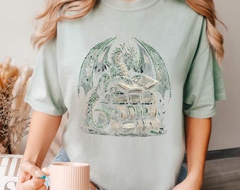 Bookworm Dragon Shirt, Comfort Colors, Fantasy Reader Tee, Book Lover Shirt, Dragon Book Tee, Reading Club Shirt, Bookish Girl Shirt 274613